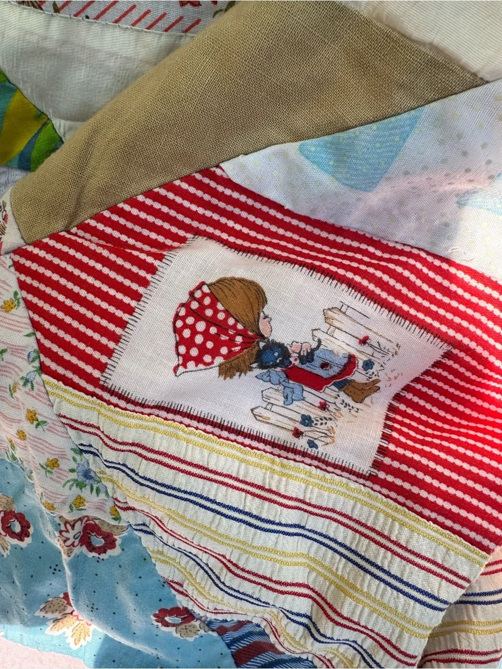 Vintage 1970s Holly Hobbie Quilt toddler size handmade vintage patchwork toddler